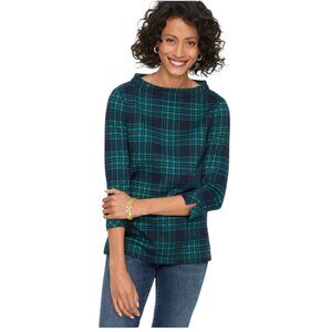 Talbots Funnel Neck Plaid Top, 3/4-Slit Sleeves Women's Size S